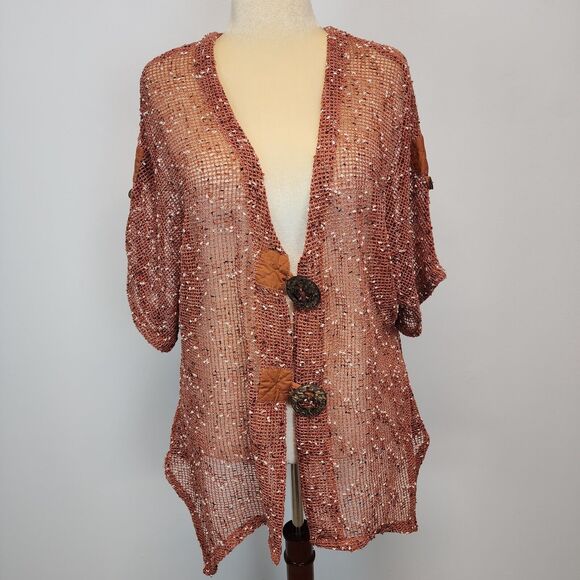 Katie Todd Crochet Cardigan Size L Dark Orange Big Buttons Boxy Artsy Lagenlook - Picture 1 of 16